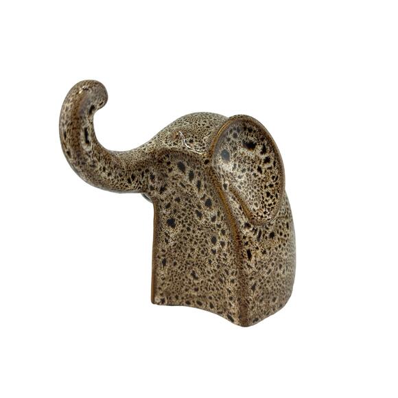 Elephant Statue Ceramic Decor Bookshelf Mantle Browns & White Spotted - Picture 2 of 7